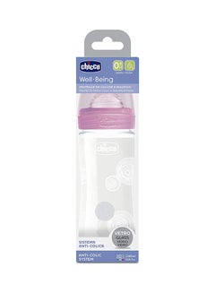 Buy Well-Being Glass Bottle 240Ml Slow Flow 0M+ Silicone, Pink in UAE