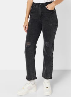 Buy Distressed Jeans Black in Saudi Arabia