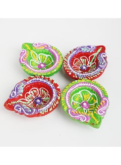 Buy Fancy Deepak Diya 4 Piece Multicolour 7cm in UAE