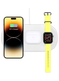 Buy 3 in 1 Fast Wireless Charger 15W for iPhone 14 Series Apple Watch 8/Ultra AirPods 3/Pro 2 Compatible with All Qi Enabled Devices White in UAE