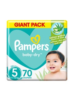 Buy Baby-Dry Taped Diapers with Aloe Vera Lotion, Leakage Protection, Size 5, 11-16kg, 70 Count in UAE