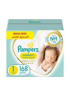 Buy Premium Care Diapers, Size 1, Newborn, 2-5 Kg, The Softest Diaper And The Best Skin Protection, 168 Baby Diapers in UAE
