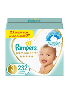 اشتري Premium Care Diapers, Size 3, 6-10 Kg, The Softest Diaper With Stretchy Sides For Better Fit, 232 Baby Diapers في السعودية