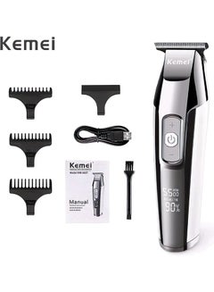 Buy Rechargeable Electric Hair Clippers Stainless Steel Blade LED Display Silver/White in UAE