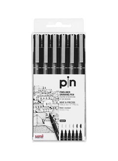 اشتري طقم أقلام بخط رفيع مكون من 6 قطع أسود في الامارات