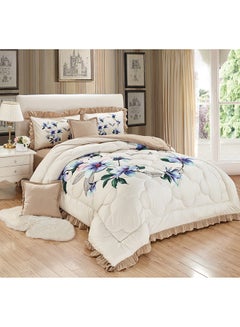 اشتري 4 Piece Floral Printed Comforter Set Single Size Polyester Multicolour 160x210cm في السعودية