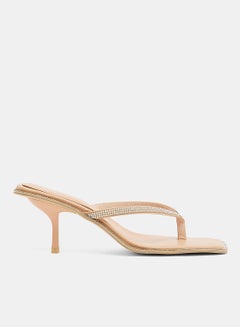 Buy Diamante Kitten Heel Sandals Nude in Saudi Arabia