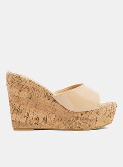 Buy Cork Wedge Heel Sandals Apricot in Saudi Arabia