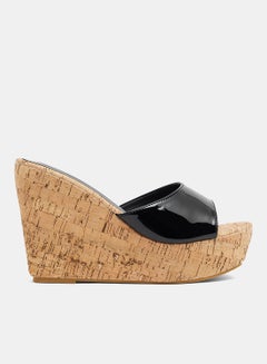 Buy Cork Wedge Heel Sandals Black in Saudi Arabia