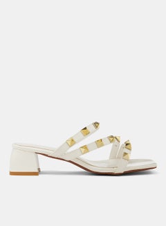 Buy Studded Block Heel Sandals White in UAE