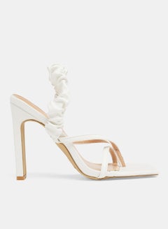 Buy Ruched Block Heel Sandals White in UAE