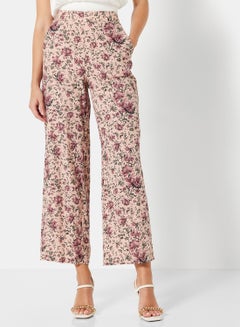 Buy Floral Flared Pants Beige in Saudi Arabia