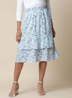 Buy Floral Printed Knee Length Skirt Blue/White in UAE