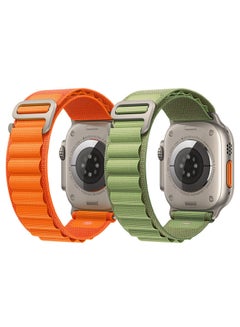 اشتري 2Pack for Apple Watch Alpine Loop Band 49mm/45mm/44mm Nylon Woven Sport Strap Compatible with iWatch Series 8/Ultra/7/SE/6/5/4/3/2/4 Green/Orange في السعودية