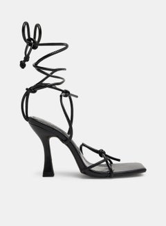 اشتري PU Tie-Up High Heel Sandals Black في السعودية