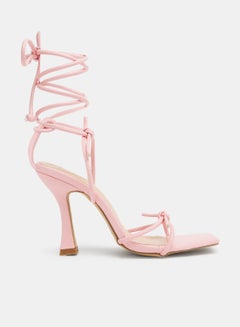 Buy PU Tie-Up High Heel Sandals Pink in UAE