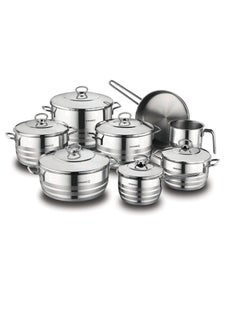 Buy 14-Piece Cookware With Lid Set Silver Pot 14x14, Potx16x8, Pot 18x10, Pot 22x12, Pot 24x14, Pot 26x10, Pot 28x1, Pot 24x6cm in UAE