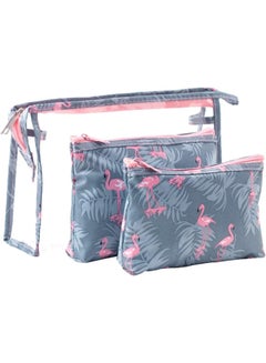 Buy 3-Piece Waterproof Cosmetic Bag Set Grey/Pink in UAE