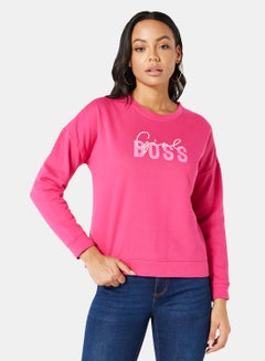 Buy Knitted Text Print Sweatshirt Pink in UAE