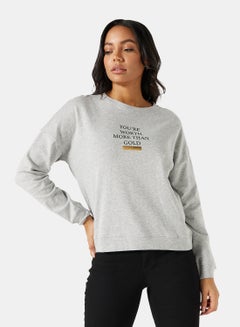 Buy Basic Text Print Sweatshirt Grey in Saudi Arabia
