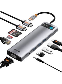 اشتري محول قاعدة توصيل بموزع USB C وتصميم 11 في 1 مع منفذ HDMI بجودة 4K لجهاز ماك بوك برو، سيرفيس برو، آي باد برو والأجهزة المزودة بمنفذ Type C رمادي فلكي في الامارات