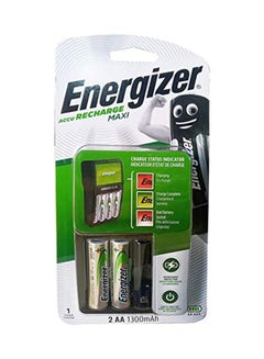 Buy Energizer Charger Maxi for AA & AAA Batteries With 2 AA Rechargeable Batteries Silver/Black/Green in Saudi Arabia