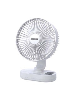 Buy 8-inch Rechargeable Fan with Night Light | 3 Speed Settings | Rechargeable Lithium Battery with 9hrs Working | 3 Blade Fan with Adjustable Head GF21157 White in Saudi Arabia