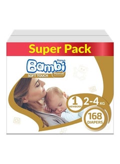 Buy Baby Diapers Super Pack Size 1, New Born, 2-4 KG, 168 Count in Saudi Arabia