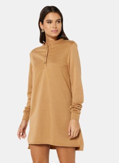 Buy Long Sleeve Mini Dress Brown in UAE