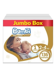 Buy Baby Diapers Jumbo Box Size 1, New Born, 2-4 KG, 136 Count in Saudi Arabia