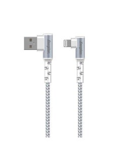 Buy Ultimate Right Angle 90 Degree MFi Certified Fast Charging Metal Braided USB-A To Lightning Cable Compatible With iPhone/iPod/iPad, High-Twist Resistance, Gaming Design White in UAE