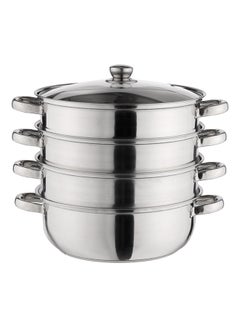 Buy 4 Layer Thick Steamer Pot With Tempered Glass Lid Silver 7Liters in UAE