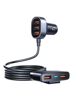 Buy 5 USB Car Phone Charger Adapter For Multiple Devices 12V 5FT Cable Front And Back Seat Charging Compatible With Samsung iPhone Black in Egypt