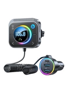 Buy 30W PD Type-C USB Car Charger LED Display Bluetooth Adapter FM Transmitter With Coiled Cable Black in Saudi Arabia