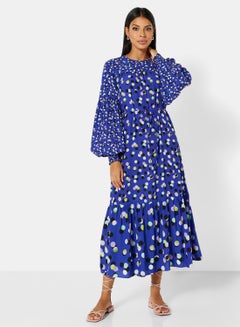 Buy Printed Midi Dress Blue in Saudi Arabia