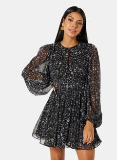 Buy Printed Mini Dress Black in Saudi Arabia