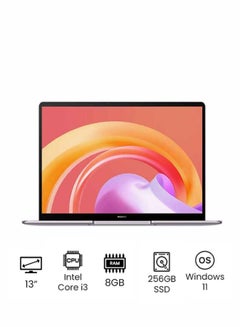 Buy MateBook 13 Laptop With 13-Inch 2K FullView Screen, 11th Gen Core i3-1115G4 Processor / 8GB RAM / 256GB SSD / Intel Iris Xe Graphics / Fingerprint Power Button / Windows 11 / English/Arabic Space Grey in UAE