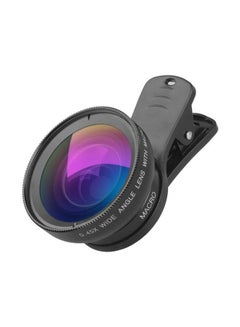 Buy Super Wide Angle And Macro Mobile Camera Lens With Lens Clip Black in UAE