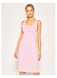 Buy Striped Pattern Casual Midi Dress Pink/White in Egypt