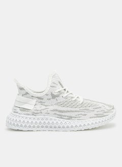 Buy Knit Lace Up Sneakers Off-White in Saudi Arabia