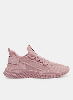 Buy Knit Lace Up Sneakers Pink in UAE