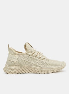 Buy Knit Lace Up Sneakers Beige in UAE