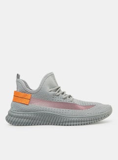 Buy Panel Knit Lace Up Sneakers Grey in UAE