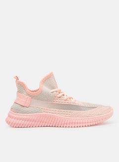 Buy Panel Knit Lace Up Sneakers Pink in UAE