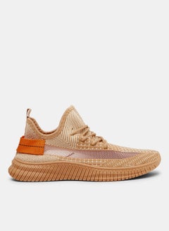 Buy Panel Knit Lace Up Sneakers Apricot in UAE