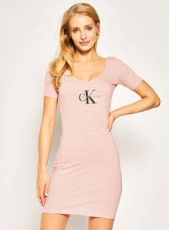 Buy Striped Jersey Bodycon Dress Pink in Egypt