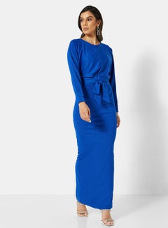 Buy Belted Waist Dress Blue in Egypt