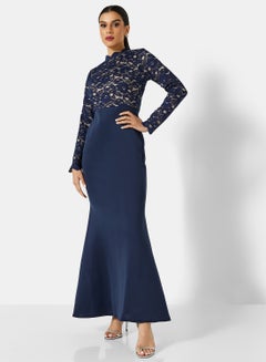 Buy Lace Bodice Dress Blue in Saudi Arabia
