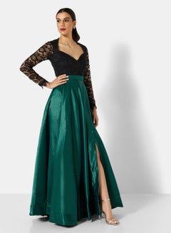 Buy Lace Bodice Taffeta Detail Dress Teal/Black in Saudi Arabia