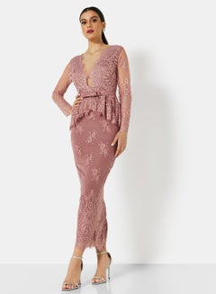 Buy Peplum Lace Dress Mauve in UAE